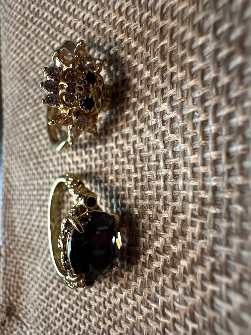 Gold-Tone Women's Ring with Dark Purple Gemstone